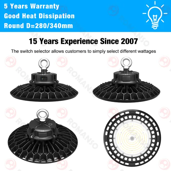 Romanso 3000K~6000K China Highbay Food Lighting UFO High Bay Fábrica de aluminio